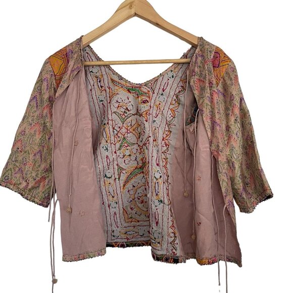 Chan Luu Womens Medium Embroidered Blouse Mirrored Beaded Multi-Color Bohemian - Picture 3 of 14